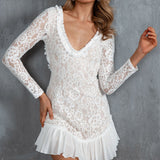 Isabella Long Sleeve Open Back Lace Dress White