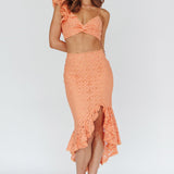 Talk About Me Asymmetrical Ruffle Hem Midi Skirt Apricot