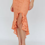 Talk About Me Asymmetrical Ruffle Hem Midi Skirt Apricot