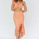 Talk About Me Asymmetrical Ruffle Hem Midi Skirt Apricot