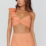 Talk About Me Ruffle Shoulder Twist Bust Crop Top Apricot