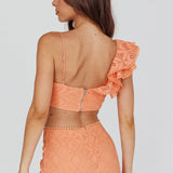 Talk About Me Ruffle Shoulder Twist Bust Crop Top Apricot