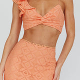 Talk About Me Ruffle Shoulder Twist Bust Crop Top Apricot
