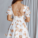 Summer In Paris Puff Sleeve Open Back Dress Floral Tan