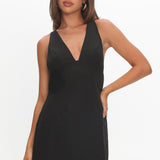 Ashe Crossover Back V Neck Mini Dress Black