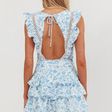 Weekend Muse Sleeveless Layered Frill Romper Floral Blue