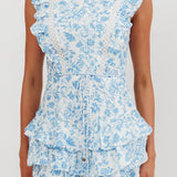 Weekend Muse Sleeveless Layered Frill Romper Floral Blue