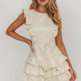 Weekend Muse Sleeveless Layered Frill Romper Butter