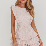 Weekend Muse Sleeveless Layered Frill Romper Pink