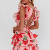Weekend Muse Sleeveless Layered Frill Romper Rose