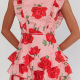 Weekend Muse Sleeveless Layered Frill Romper Rose