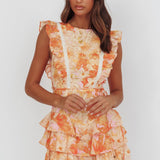 Weekend Muse Sleeveless Layered Frill Romper Flowers Yellow