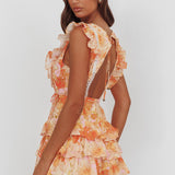 Weekend Muse Sleeveless Layered Frill Romper Flowers Yellow