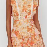 Weekend Muse Sleeveless Layered Frill Romper Flowers Yellow