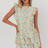 Weekend Muse Sleeveless Layered Frill Romper Floral Multi