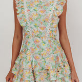 Weekend Muse Sleeveless Layered Frill Romper Floral Multi