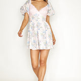 Lovers Lane Lace Trim Puff Sleeve Dress Floral Pink