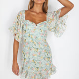 Elorah Frill Trim Mini Dress Floral Green
