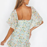Elorah Frill Trim Mini Dress Floral Green