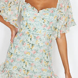 Elorah Frill Trim Mini Dress Floral Green