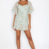 Elorah Frill Trim Mini Dress Floral Green