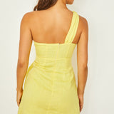Island Time One-Shoulder Mini Dress Light Yellow