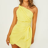 Island Time One-Shoulder Mini Dress Light Yellow