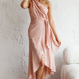 Island Time One-Shoulder Midi Dress Apricot