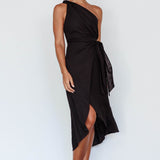 Island Time One-Shoulder Midi Dress Black