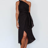 Island Time One-Shoulder Midi Dress Black