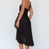 Island Time One-Shoulder Midi Dress Black