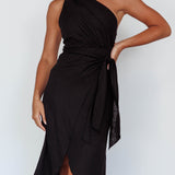 Island Time One-Shoulder Midi Dress Black