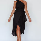 Island Time One-Shoulder Midi Dress Black