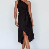 Island Time One-Shoulder Midi Dress Black