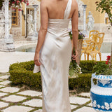 Island Time One-Shoulder Midi Dress Satin Champagne