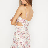 Augustine Pleated Detail Cut-Out Waist Dress Floral Lilac