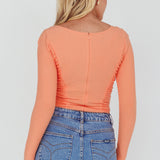 Bobbi Long Sleeve Ruched Side Ribbed Bodysuit Orange