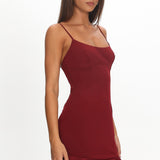 Aces Cami Strap Ruffle Hem Mini Bodycon Dress Wine