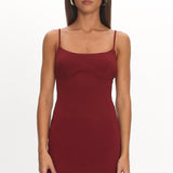 Aces Cami Strap Ruffle Hem Mini Bodycon Dress Wine