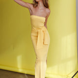 Told You So Strapless Waist Tie Knit Maxi Dress Yellow