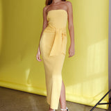Told You So Strapless Waist Tie Knit Maxi Dress Yellow