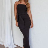 Told You So Strapless Waist Tie Knit Maxi Dress Black