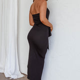 Told You So Strapless Waist Tie Knit Maxi Dress Black