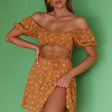 Full Hearts Lace-Up Waist Dress Floral Orange