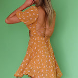 Full Hearts Lace-Up Waist Dress Floral Orange