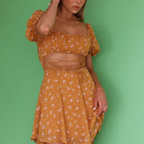 Full Hearts Lace-Up Waist Dress Floral Orange