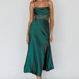 Golden Era Cowl Neck Lace Waist Midi Dress Jade