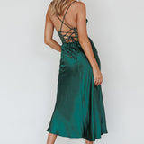 Golden Era Cowl Neck Lace Waist Midi Dress Jade