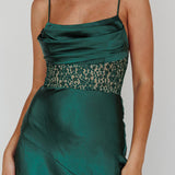 Golden Era Cowl Neck Lace Waist Midi Dress Jade