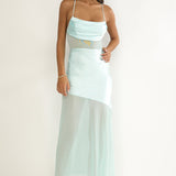 Golden Era Sheer Waist Maxi Dress Aqua Blue